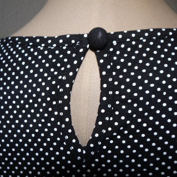 NWT Cute RETRO Style SOURPUSS Black and White Polka Dot Top with Red Bow Accent - Picture 3 of 5